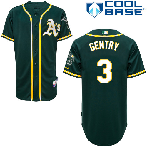 Craig Gentry #3 Youth Baseball Jersey-Oakland Athletics Authentic Alternate Green Cool Base MLB Jersey